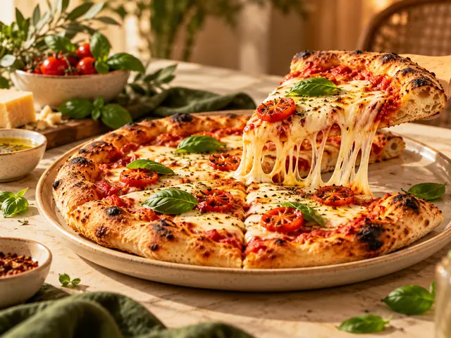 Pizza com queijo derretido